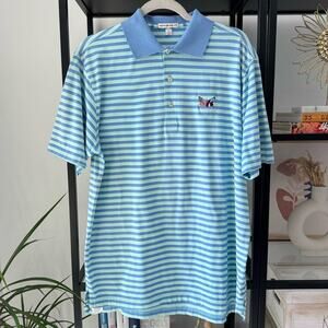 Peter Millar Blue Teal Striped Short Sleeve Pullover Golf Polo Men’s Size Medium